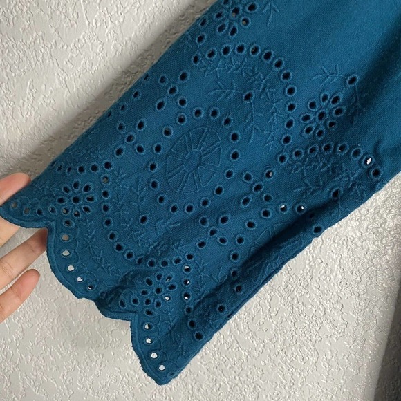 J.Jill Women Shift Dress Small Soft Eyelet Trimmed Bell Sleeve Pacific Small - Picture 3 of 9